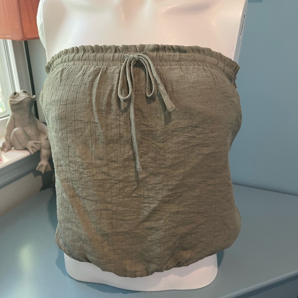 Olive Smocked Tie Front Top